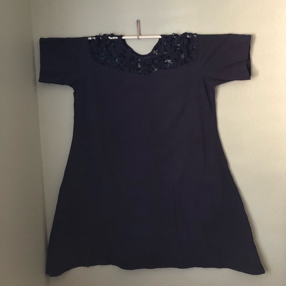 unbranded dark blue flower lace a-line dress labeled 4X see measurements - Picture 2 of 10